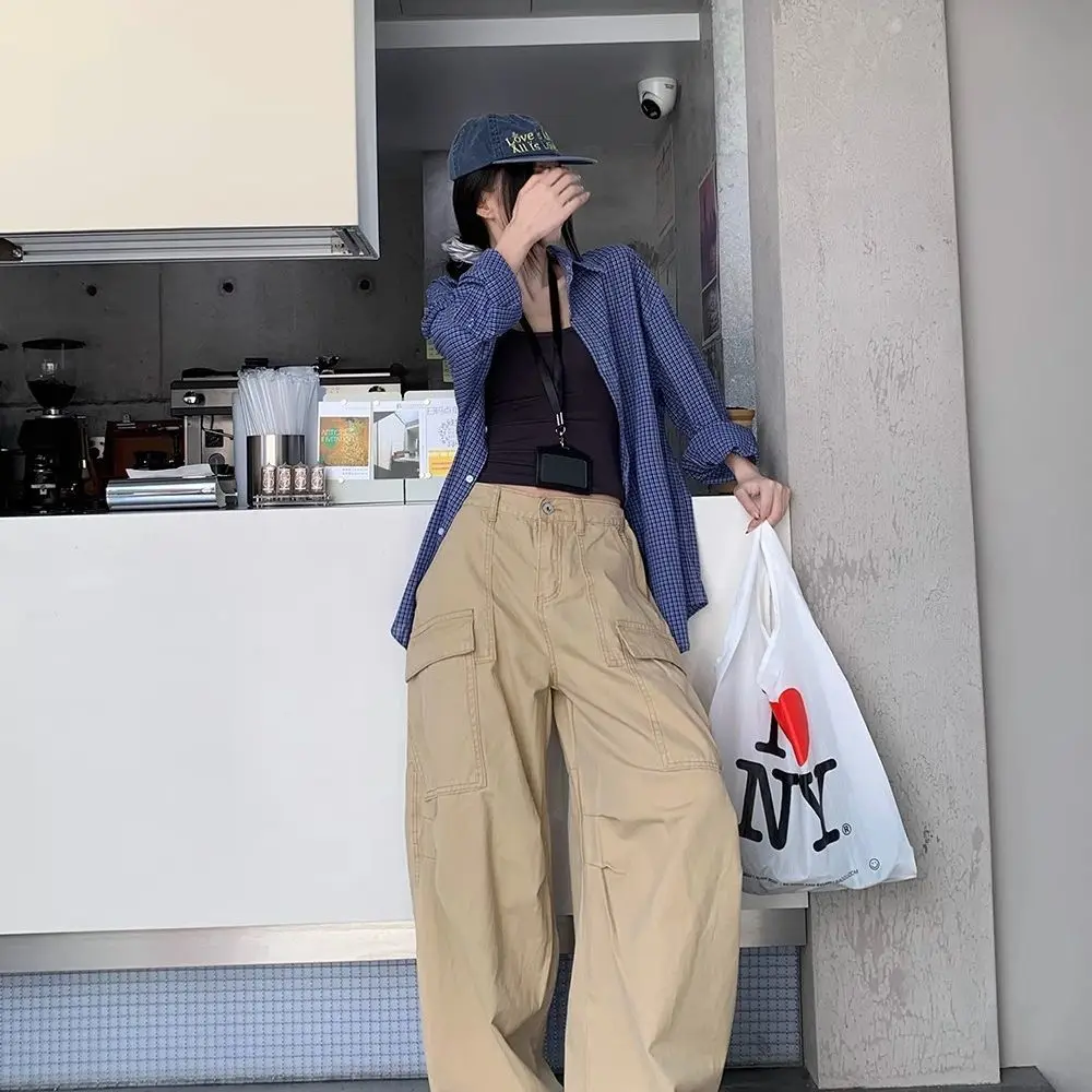 Pantalones de trabajo de talla grande 300 Pou, ropa de calle Retro americana, pantalones casuales sueltos de pierna ancha para hombres, cintura alta versátil de verano...