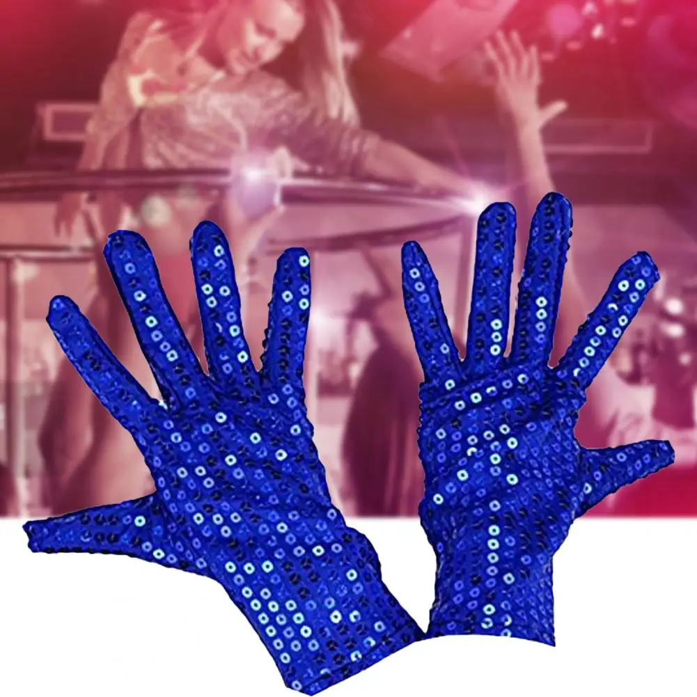 1 Pair Performance Gloves Shiny Sequin Soft Solid Color Warm Full Fingers Catch Attention Dress Up Stage Show Gloves for Adult