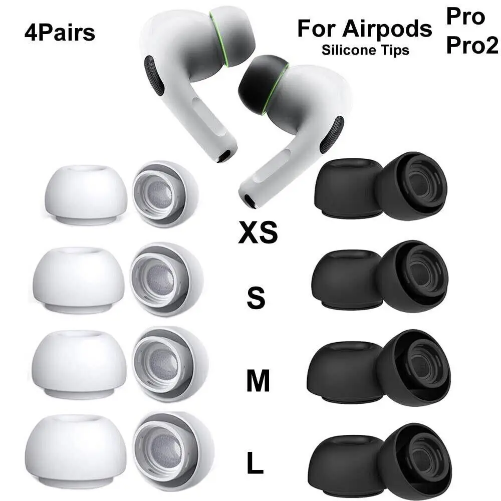 4Pairs Silicone Ear Tips For Airpods Pro Pro2 2nd Generation Eartips L/M/S/XS