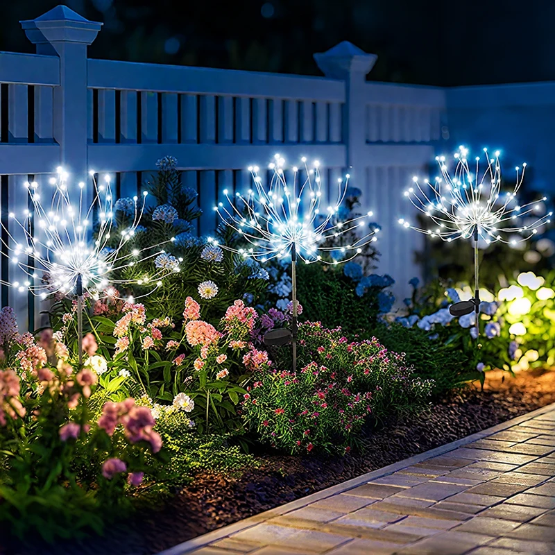 Guirlandes lumineuses solaires imperméables, décoration de jardin, chemin, feu d'artifice, pour Patio extérieur, fête, balcon, cour, pelouse