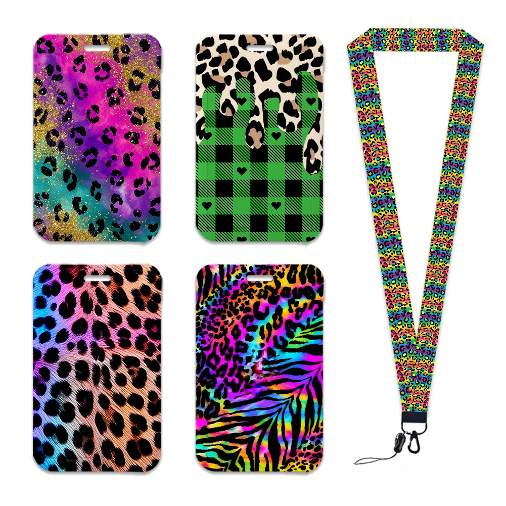Exquisite Leopard Print Pattern Work Card Holder Work Access Name Badge Keychains Student Id Card Lanyard Holder Accessories