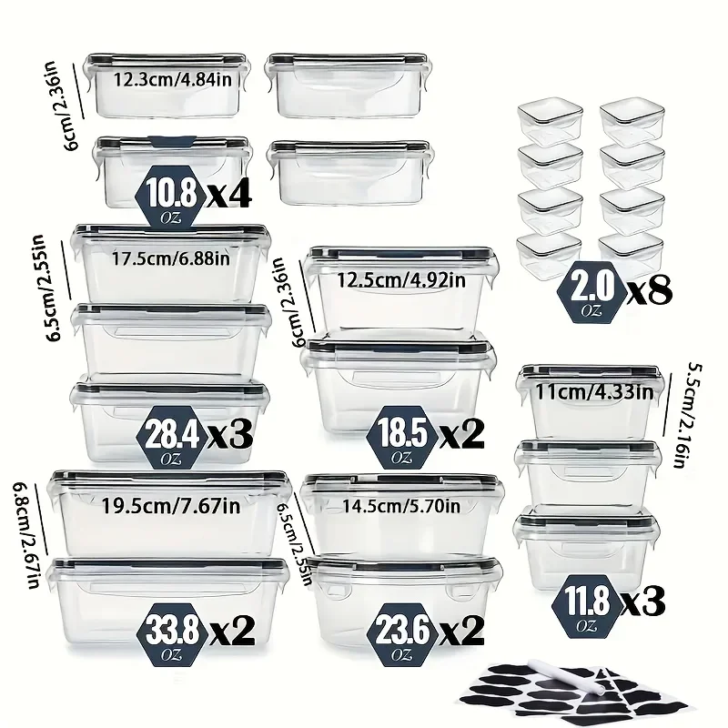 مجموعة حاويات تخزين الطعام المقاومة للتسرب مكونة من 48 قطعة، إعداد الوجبات القابلة للتكديس خالية من مادة BPA، أغطية سهلة المفاجئة، ملصقات وعلامات مجانية