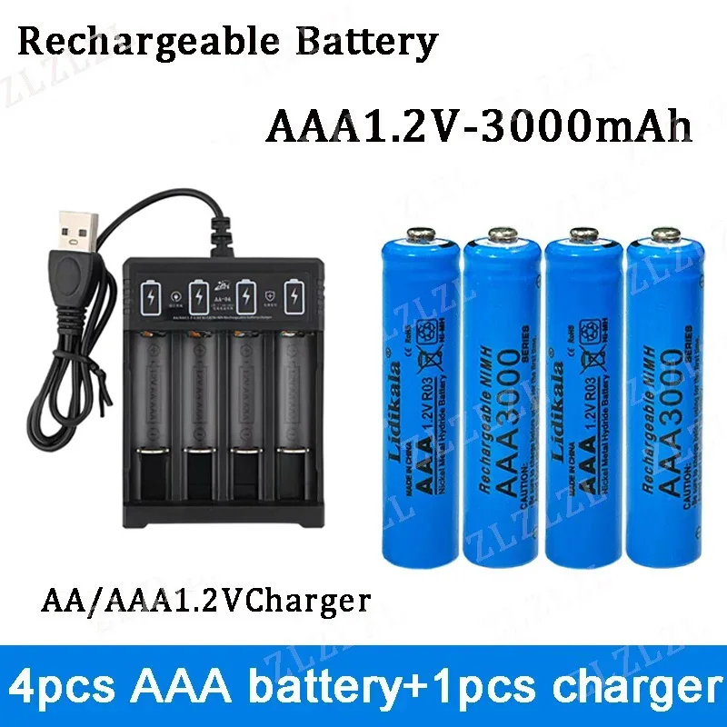 NEW High Quality 1.2V Rechargeable Battery, AAA3000mAh Battery+charger, Alkaline Technology, for Remote Control, Toys/computer