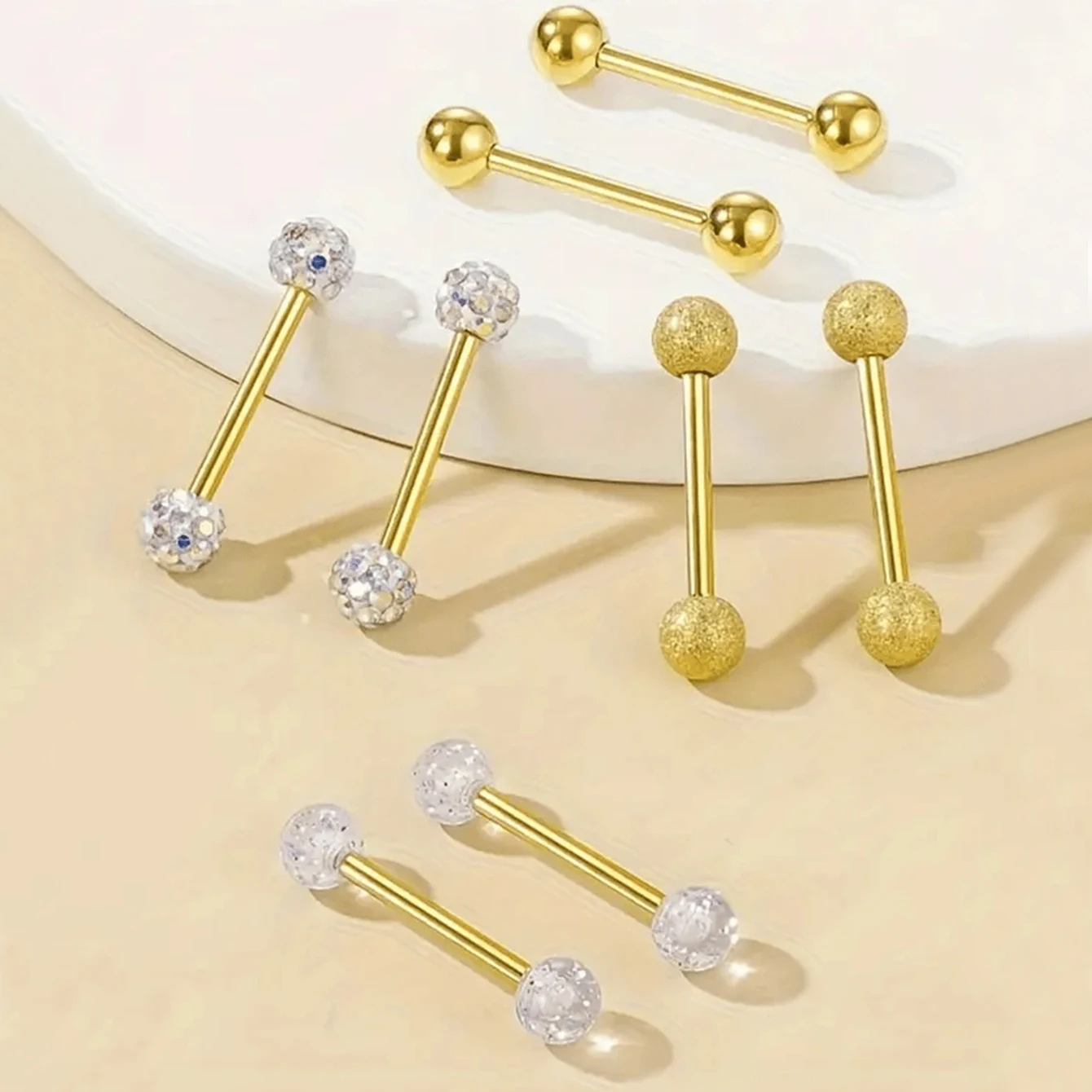 8pcs 14G Stainless Steel Externally Threaded Tongue Nipple Shield Barbell Ring Bar Body Piercing Jewelry Retainer 12/14/16/18mm
