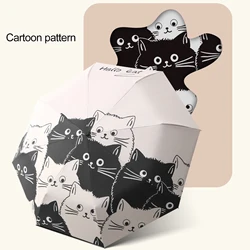 Sun Umbrella UV Blocking Automatic Folding Rain Umbrellas With Ergonomic Handle Cat Cartoon Style Lightweight Small Compact Size
