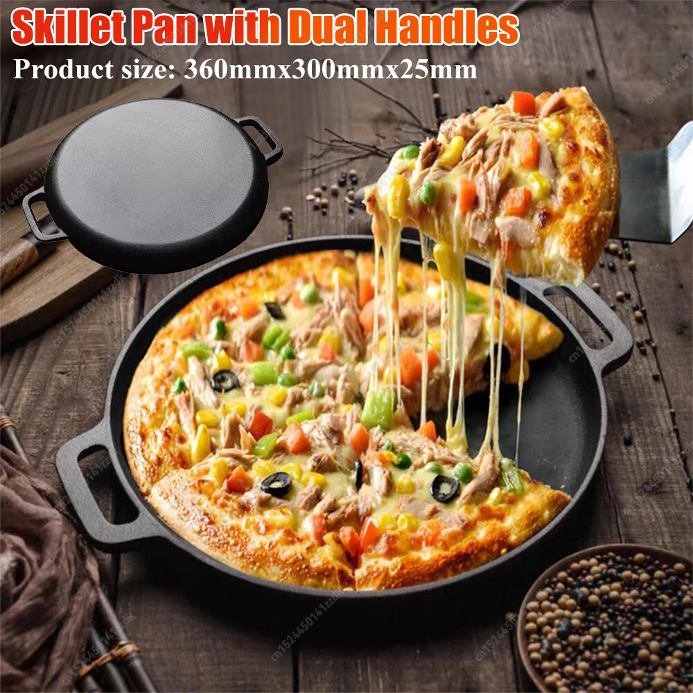 28-37cm Cast Iron Round Griddle For Crepes Pizza BBQ with Dual Handles Non-Stick Roasting Korean Pan Kitchen Outdoor Grill Cookw