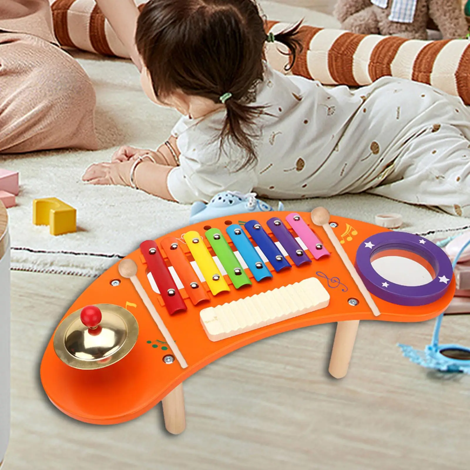 Wooden Toy Musical Table Kids Drum Set Pretend Play Montessori Musical Instruments Toys for Kids Boys Girls 3 Year Old Gifts