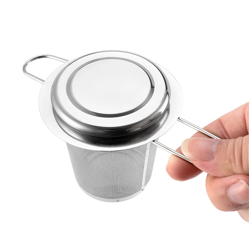 Foldable Handles Tea Infuser Hanging Strainer Stainless Steel Double Ear Teapot Spice Filter with Cover Kitchen Accessories