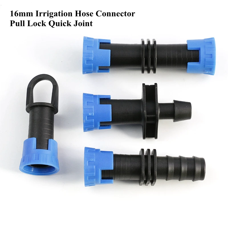 16mm Blue Quick Joint Irrigation Hose Connector Labyrinth Belt Drip Irrigation Belt Pull Buckle Lock Garden Water Pipe Connector