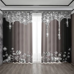 2PC Home Decoration Curtains With Solid Diamond Background And Rod Pocket Curtains, Kitchen, Coffee Shop, Living Room, Balcony