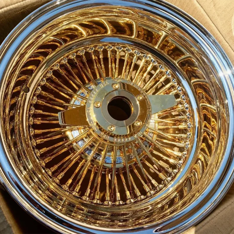 

Quality Assurance Steel Spoke Wire Wheel Gold Chrome DOT Certified 13-14inch Multi Spoke Design High Performance Wheels