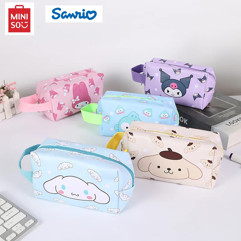 Miniso Sanrio Cartoon Pencil Case Kuromi Handheld Portable PU Three-dimensional Makeup Bag Melody Large Capacity Storage Bag