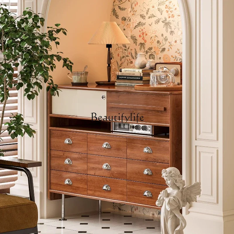 

ld14Simple Solid Wood Design Living Room Bedroom Storage Cabinet Vintage Style Entryway Multi-Drawer Side Cabinet