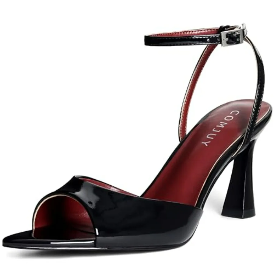 

High Heels for Women Peep Pointed Toe Kitten Heeled Sandals Strappy Flared Heels Elegant Leather Sandals Comfortable Chic Summe