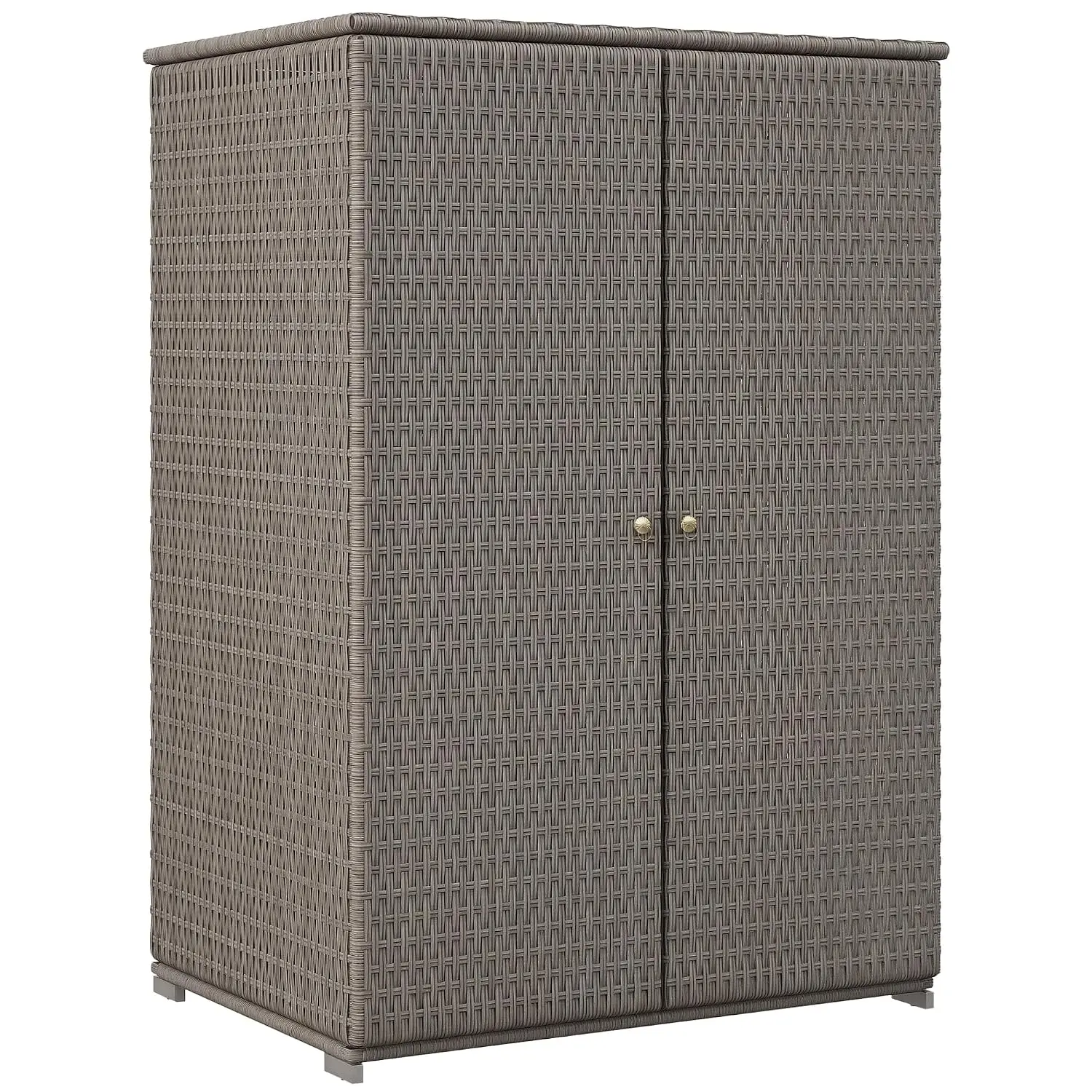 Wicker Outdoor Storage Cabinet with Shelves, 2-Door, Dark Gray