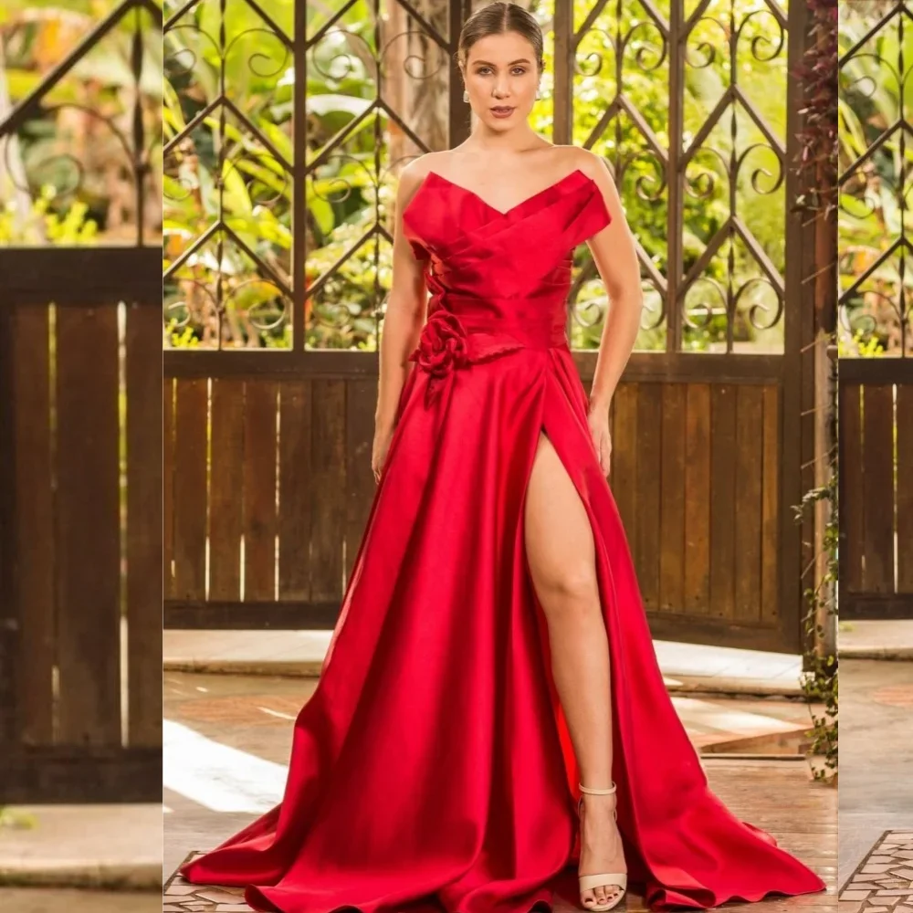 

Индивидуальное рождественское платье трапециевидной формы без бретелек с цветочными рюшами и рюшами на заказ, длинные платья