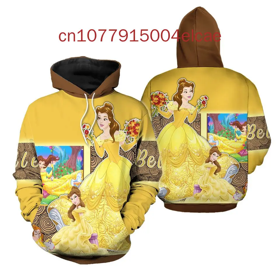 New Disney Belle Princess Hoodie Casual Hip Hop Street Clothing Men's and Women's Long sleeved Sweatshirts