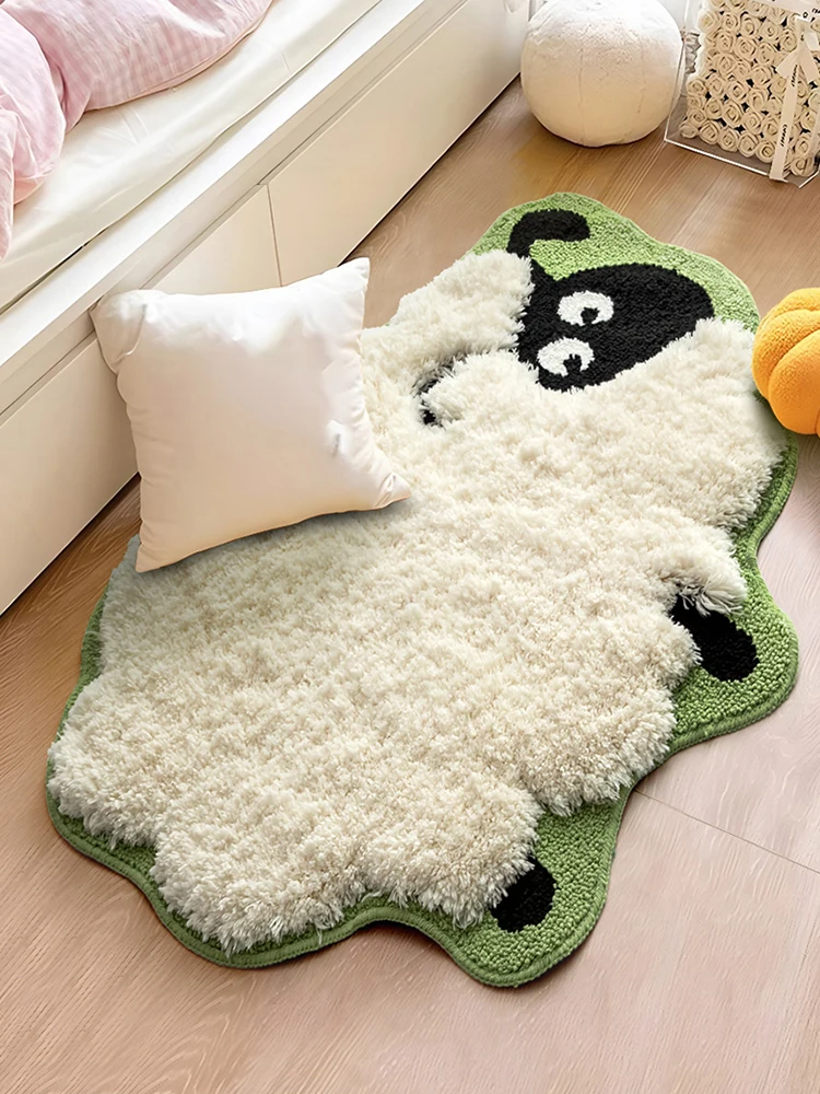 Cute Cartoon Sheep Pattern Child Room Mat Bedroom Bedside Plush Soft Area Rug 80x100cm Thick Non-slip Living Room Sofa Foot Pad
