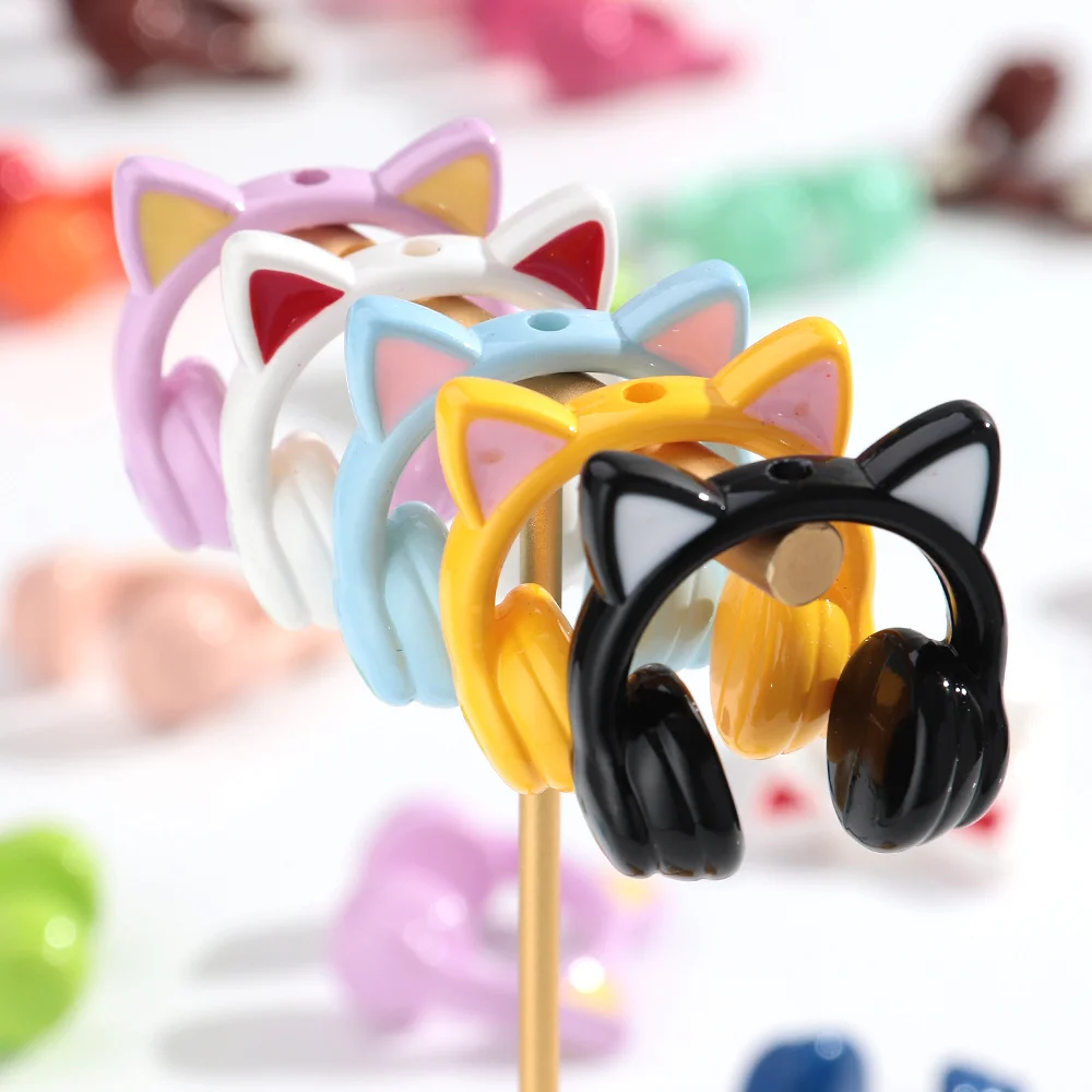 10Pcs Colorful Cat Ears Headphone Acrylic Loose Beads Charm For DIY Craft Keychain Necklace Pendant Accessories view 5