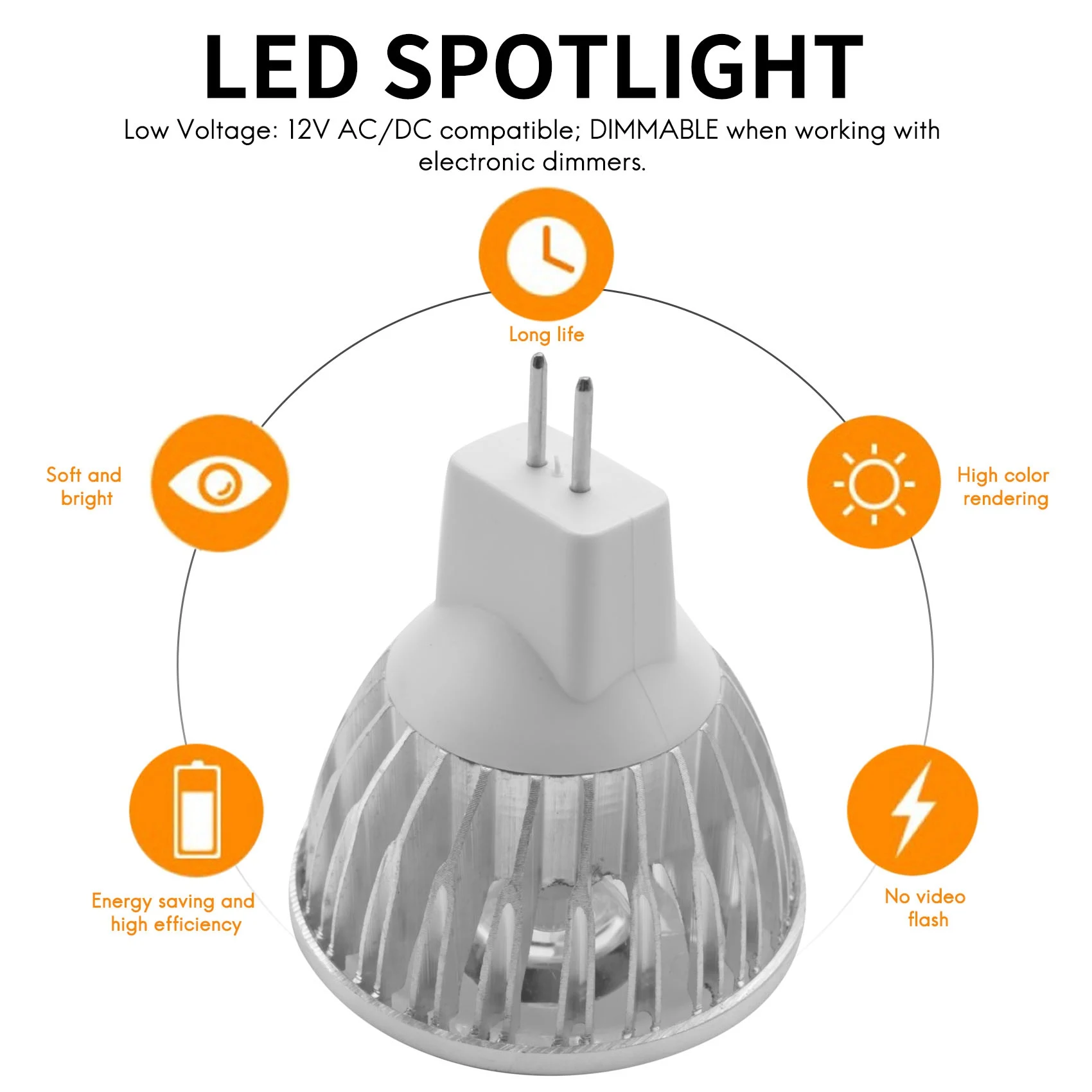 หลอดไฟ LED MR16หรี่แสงได้4W/สปอตไลท์ไฟ LED สีขาวอุ่น3200K/50วัตต์เทียบเท่าฐาน GU5.3แบบไบพิน/330ลูเมนมุมลำแสง60องศา