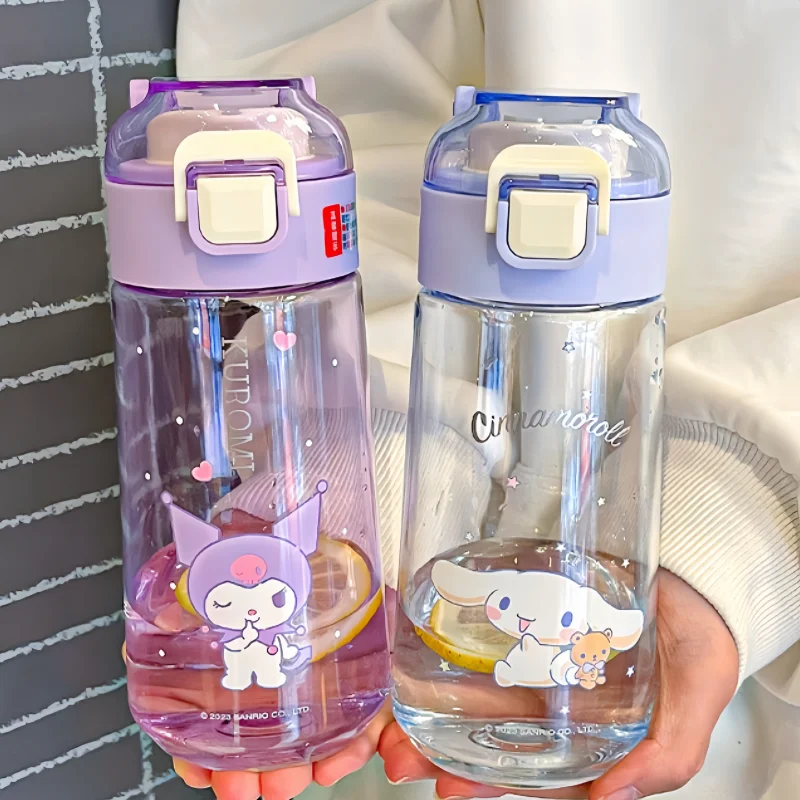 Sanrios Kuromi My Melody Childrens Cinnamoroll Plastic Water Cup Anime Kawaii Cartoon Cute Student Pop Cap Straight Drinking Cup