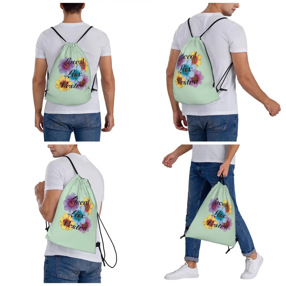 Floral Let Your Light Shine Backpacks Portable Drawstring Bags Sports Bag Book Bags for Travel Students