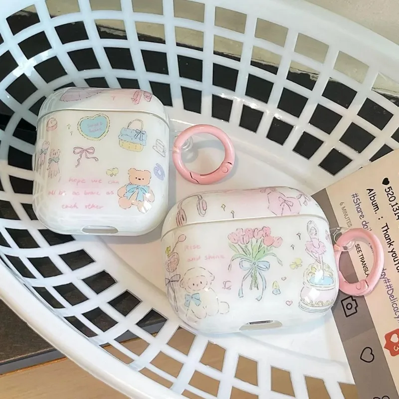 لطيف الدب الزهور الكتابة على الجدران الفتيات سماعة الرأس ل أبل AirPods برو 2nd الجيل الحب القلب سماعة قذيفة ل AirPod 1 2 3