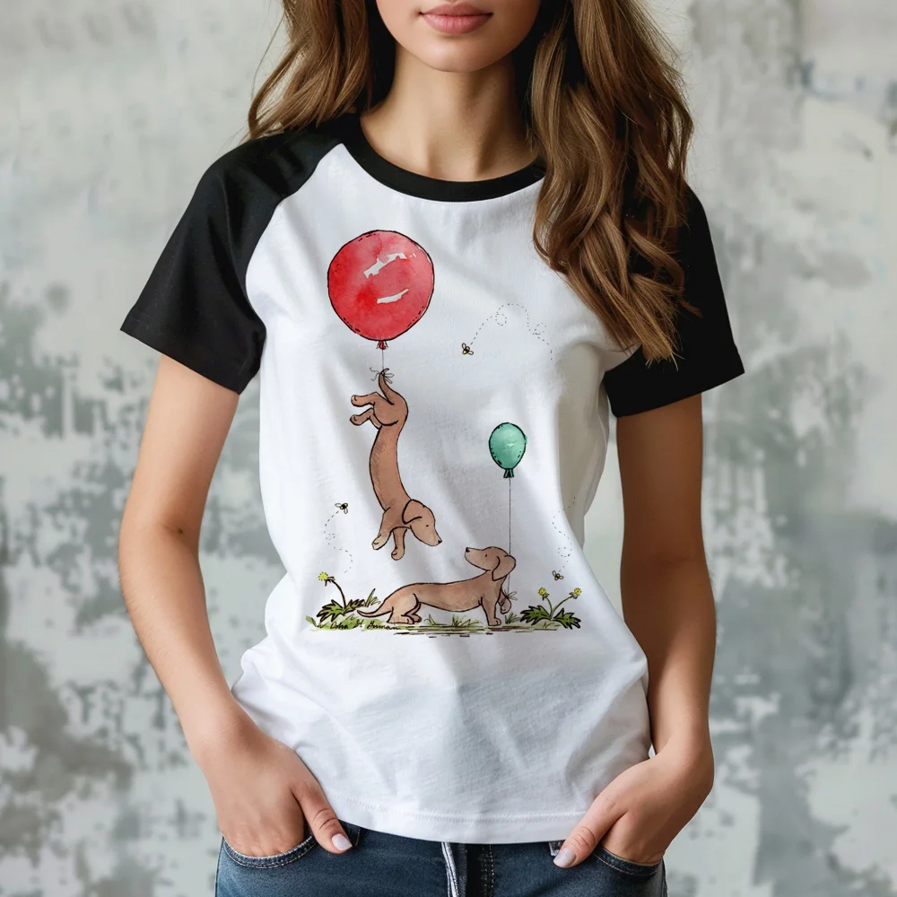 Dachshund Tee women designer Y2K graphic top female manga clothing