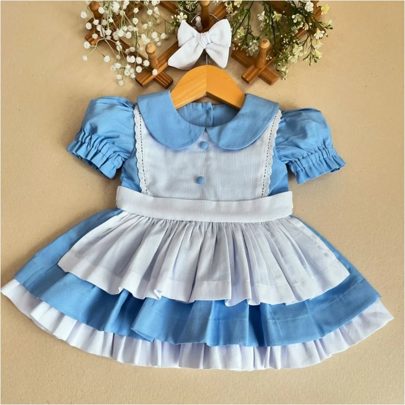 0-12 Years Summer Girls Blue Cotton Dress Collection for infants and toddlers Party Birthday Photography Casual B604