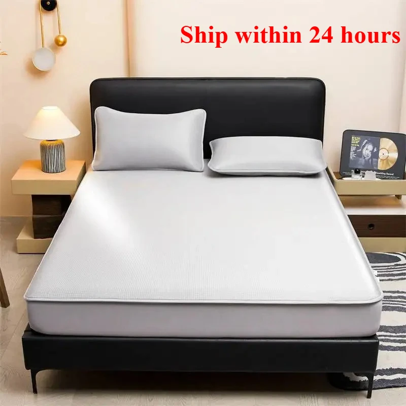 

2025 carbon light ice silk mat mattress model single-piece three-piece set solid color light luxury cool mat mattress model