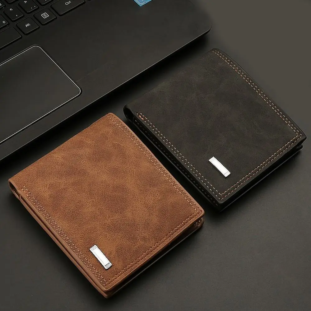 PU Leather Short Wallet Fashion Solid Multicapacity Leather Wallets Minimalist Coin Bag Men