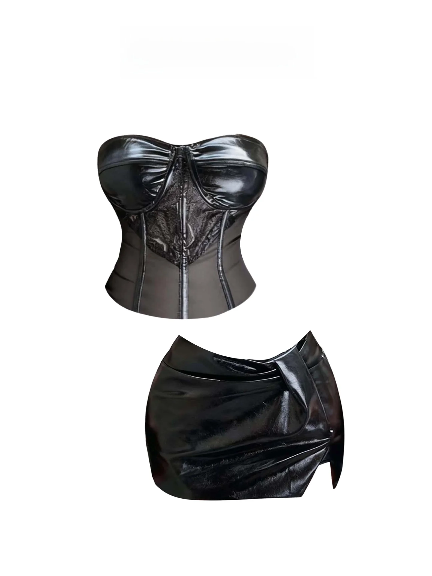 

HEZA укороченный топ и кожаная юбка с тяжелым эмалированным волокном для женщин больших размеров, сексуальный облегающий осенний модный наряд