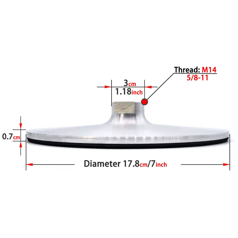 7inch 178mm Aluminum Backer Pad M14 5/8-11 Thread Polishing Backing Wheel Grinding Disc