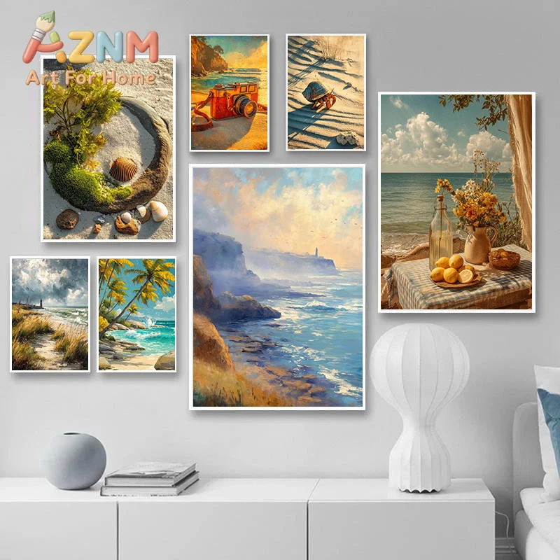 Warm And Soft Beach Scenery Art Poster Canvas Printing Hotel Homestay Home Living Room Bedroom Wall Decor Painting Frameless