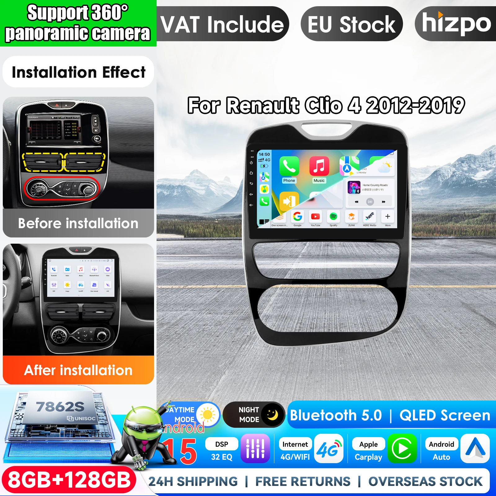 Für Renault Clio 4 2012-2019 Carplay Autoradio Multimedia-Videoplayer Android 15 Auto WIFI GPS-Navigation DSP Stereo BT-Tools Intelligente Systeme IPS-Touchscreen Stereo-Videoplayer 2 Din Autoradio