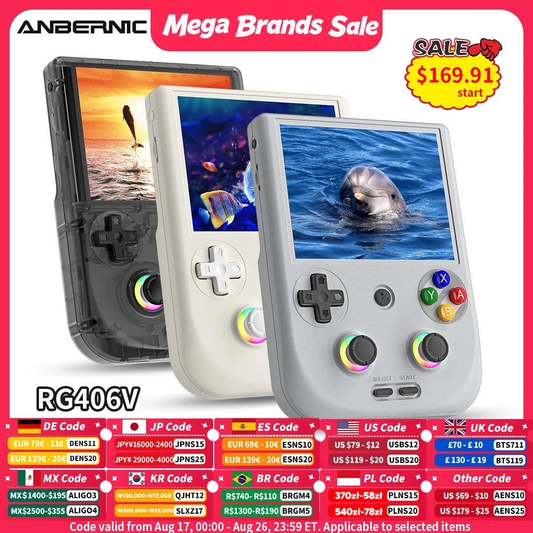Console de Jogos Portátil Anbernic RG 406V com Tela Multi-Touch IPS de 4" Android 13, Suporte para Jogos Retro e Atualização FOTA 1080p DP