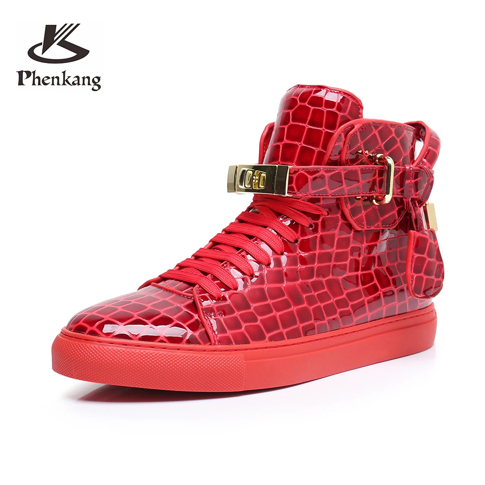 

Новые модные кожаные туфли больших размеров из натуральной кожи на шнуровке, мужские высокие повседневные кроссовки с тиснением крокодила