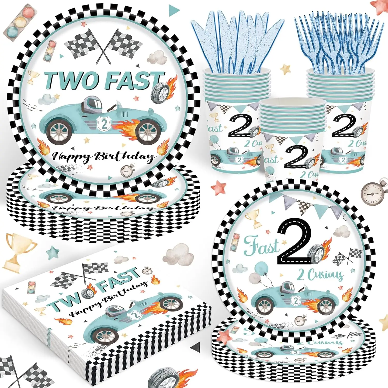 Race Car Birthday Party Supplies Two Fast Birthday Party Paper Plates Napkins Cup Tablecloth Race Car 2nd Birthday Party Supplie