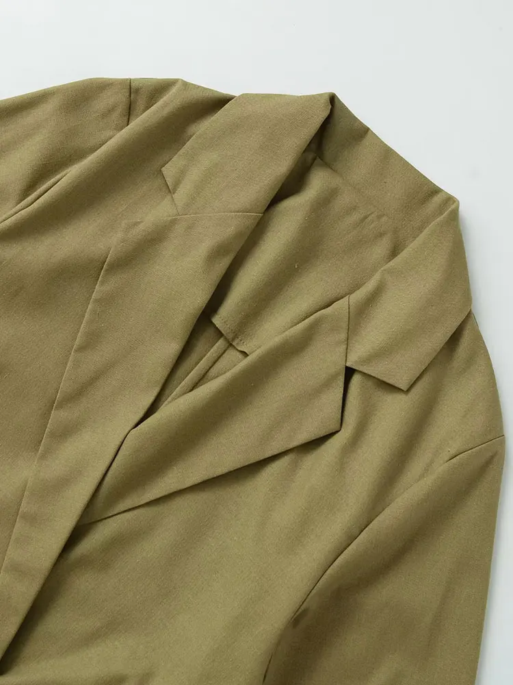 سترة نسائية فضفاضة مزدوجة الصدر من الكتان بأكمام قصيرة وجيوب ملابس خارجية أنيقة للنساء #3