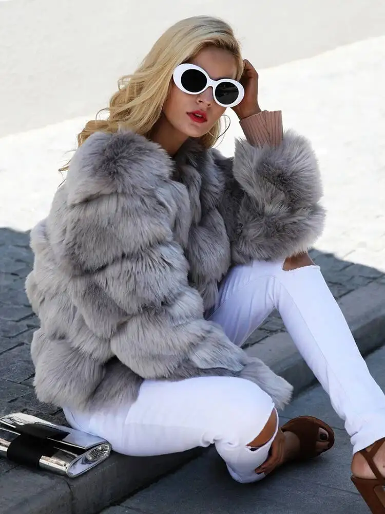 

Coat Fashion Orange Imitation Fur Grass Coat Women's Round Neck Plush Thick Jacket Winter New Tops LSWW