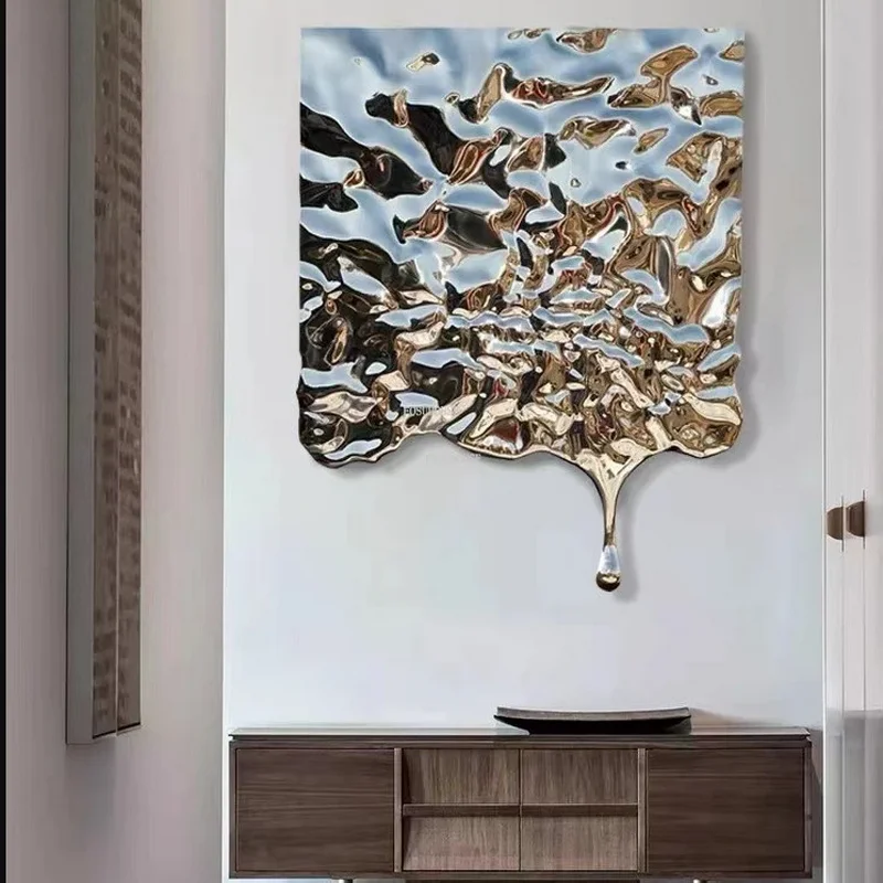 Stainless Steel Hanging Decoration Modern Art Home Decor Gradient Water Ripple Living Room Background Wall Decoration Custom