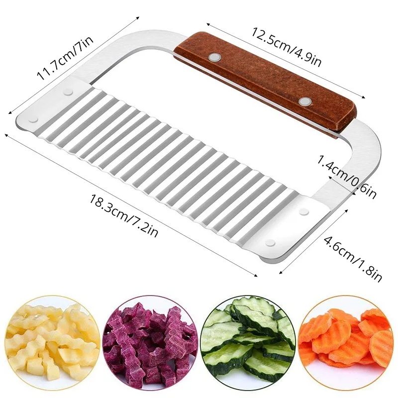 Potato Wavy Knife,French Fries Cutter，Stainless Steel Potato Cutter Knife，Wavy Crinkle Cutter，Vegetable Strips Corrugated Cutter