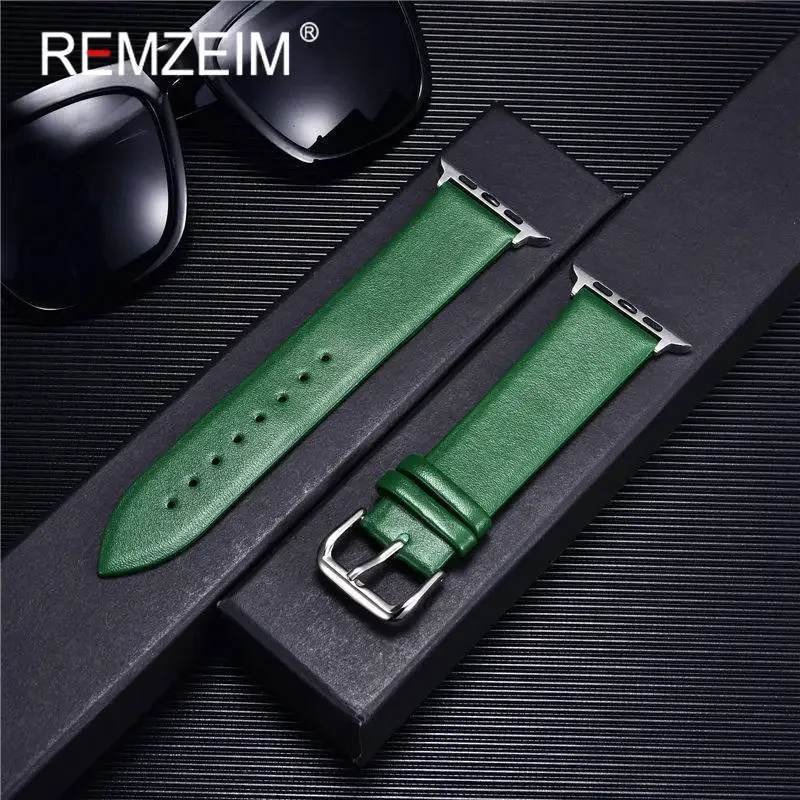 Leather Strap for Apple Watch Band 44mm 40mm 38mm 42mm 41mm Smartwatch Bracelet IWatch Series 3 4 5 6 SE 7 8 45mm Green