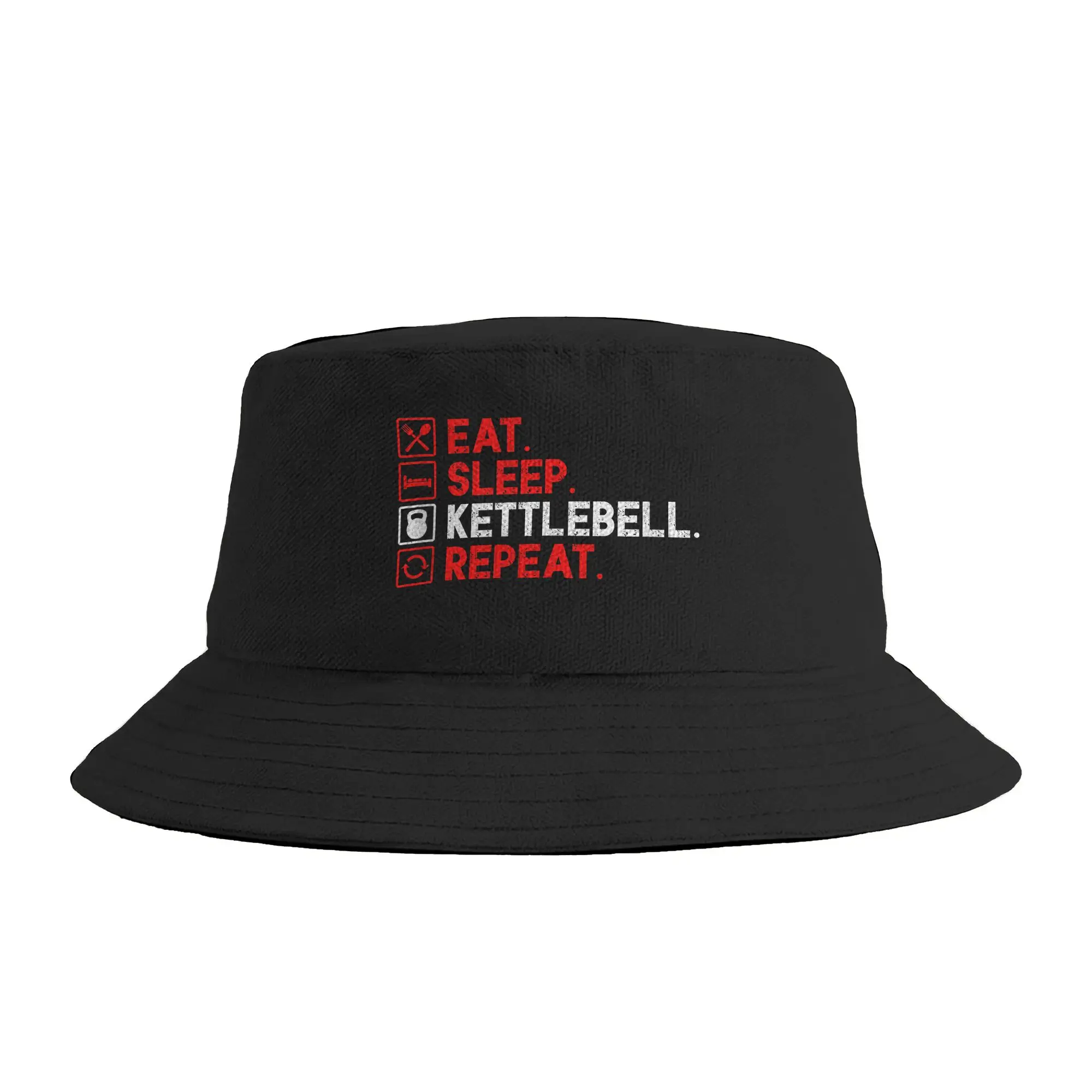 Eat Sleep Kettlebell Repeat Fitness Gym Bucket Hat For Unisex  Fisherman Hats Vintage Travel Hiking Caps Foldable Visor Hats