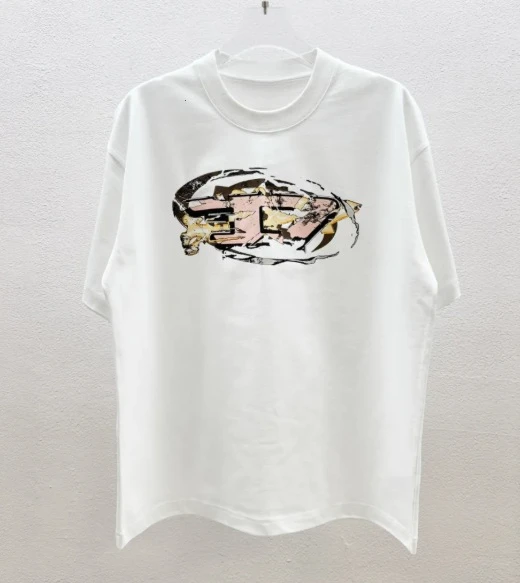 2026 new Crushed elliptical front small print T-shirt, same style for both men and women, loose fit, street style short sleeve
