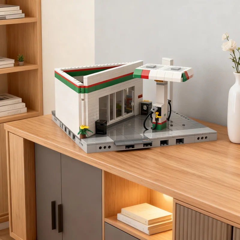 960pcs MOC Corner Service Station City Model Building Blocks Toy Education Brick DIY 3D Display Art Assemble Birthday Craft
