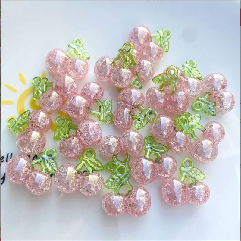 10pcs Cute Cartoon Fruit Pendant 3D Gentle Little Girl Pendants Red Pink Cherry Broken Feeling Gloss Diy Necklace Accessories