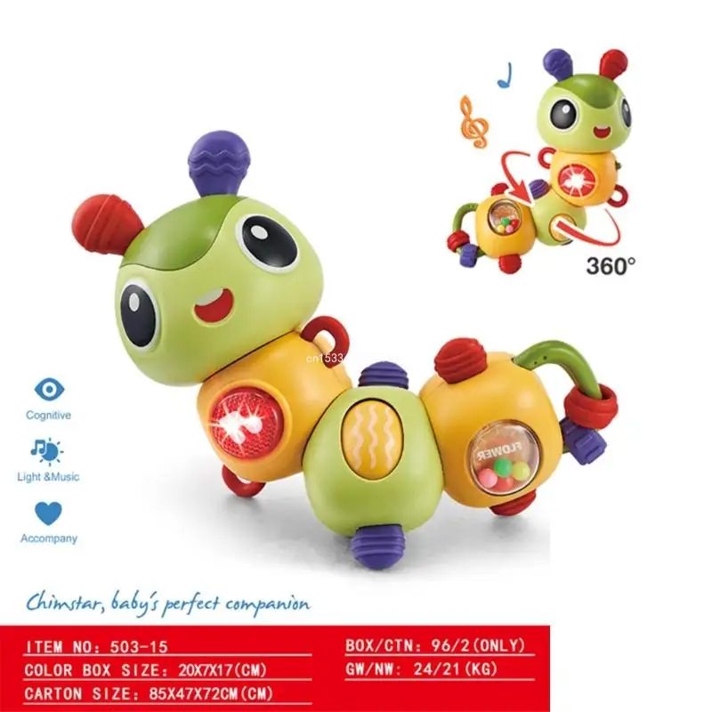 Manual Rotating Caterpillars with Sound and Light Sensory Toy for Early Childhood Cognitive Development Baby Sensory Dropship