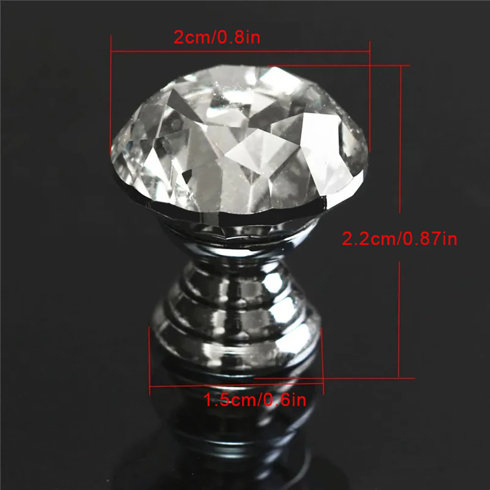 10Pcs/Set 20mm Crystal Glass Knobs Cupboard Drawer Pull Handle Diamond Shape Kitchen Cabinet Door Wardrobe Handles Hardware