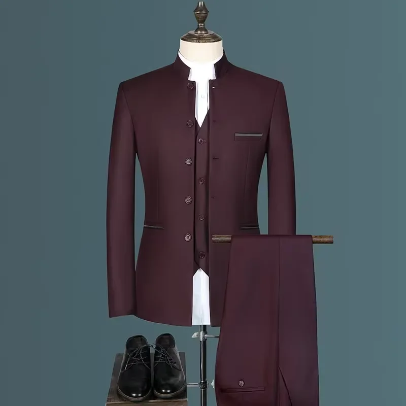 

Suit (Blazer+ Vest + Pants) Men's Solid Color Fashion Business Gentleman Banquet Wedding Trend Groom Gentleman's Formal Dress